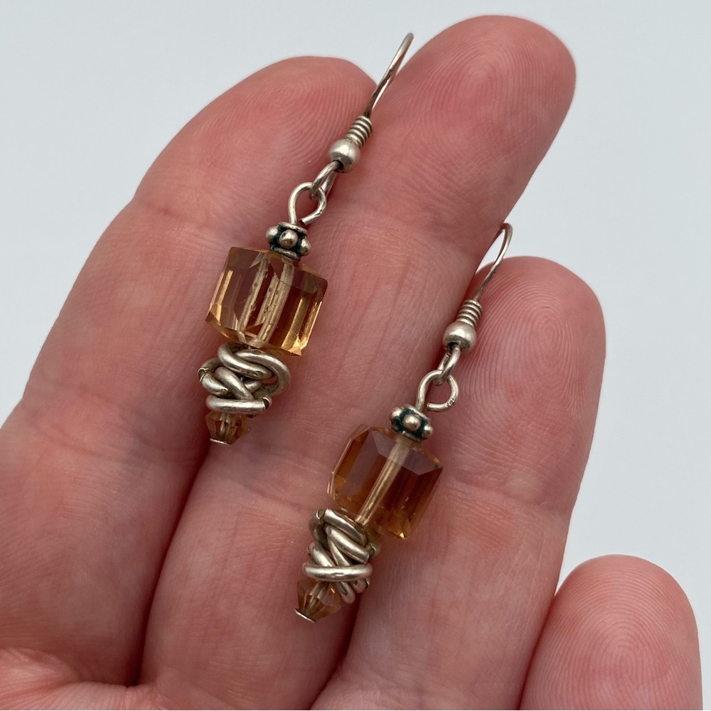 Sterling Silver 925 Square Beaded Dangle Earrings